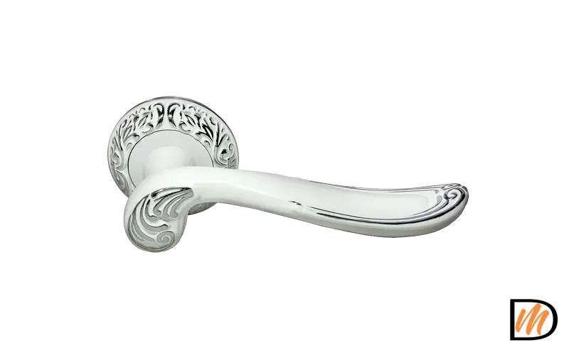 Ручка дверная GIUSEPPE MH-22-CLP W/PC раздельная на круглом основании, цвет белая эмаль/хром, ЦАМ