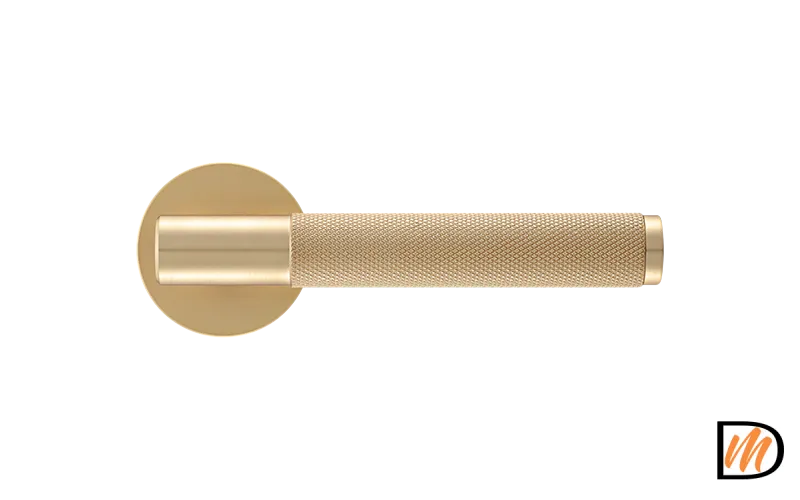 Ручка дверная AZRIELI MH-57-R6T MSG раздельная на круглой розетке 6 мм, цвет - мат. сатин. золото, ЦАМ Light