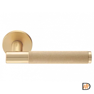 Ручка дверная AZRIELI MH-57-R6T MSG раздельная на круглой розетке 6 мм, цвет - мат. сатин. золото, ЦАМ Light