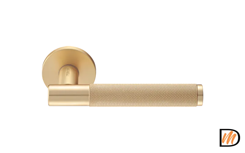 Ручка дверная AZRIELI MH-57-R6T MSG раздельная на круглой розетке 6 мм, цвет - мат. сатин. золото, ЦАМ Light