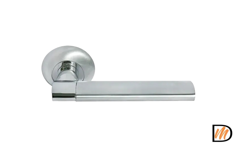 Ручка дверная AGBAR MH-21 SC/CP раздельная на круглой розетке, цвет мат.хром/хром, ЦАМ