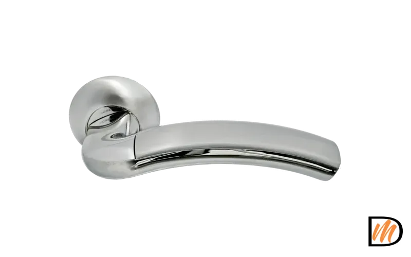 Ручка дверная ПАЛАЦЦО MH-02 SN/CP раздельная на круглой розетке, цвет бел. никель/хром, ЦАМ