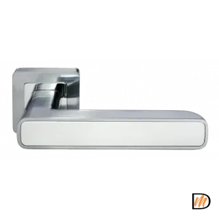 Ручка дверная FLEX MH-44 SC/W-S55 раздельная на квадратной розетке, цвет матовый хром/белый, ЦАМ Light