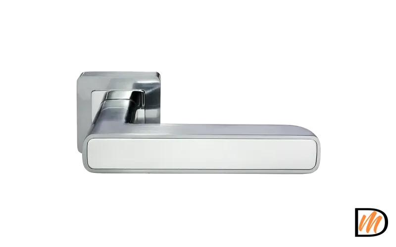 Ручка дверная FLEX MH-44 SC/W-S55 раздельная на квадратной розетке, цвет матовый хром/белый, ЦАМ Light