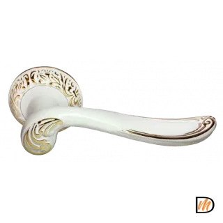 Ручка дверная GIUSEPPE MH-22-CLP W/PG раздельная на круглом основании, цвет белая эмаль/золото, ЦАМ