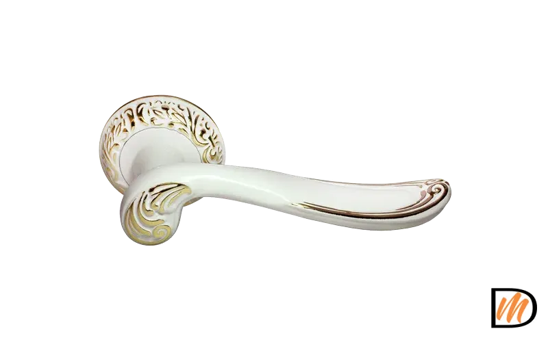 Ручка дверная GIUSEPPE MH-22-CLP W/PG раздельная на круглом основании, цвет белая эмаль/золото, ЦАМ