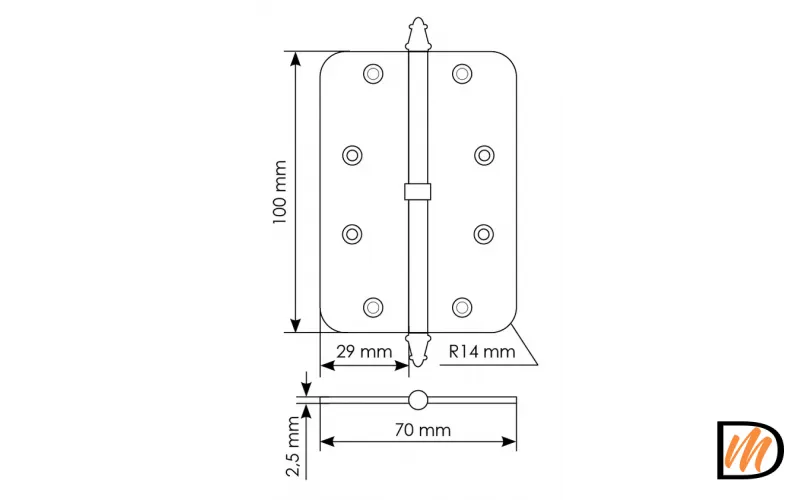 Петля разъемная MS-C 100X70X2.5 SN L левая скругленная, врезная, цвет бел.никель, сталь