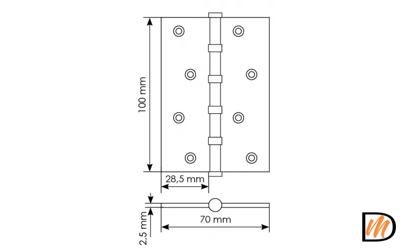 Петля универсальная карточная MS 100X70X2.5-4BB W стальная, врезная, цвет белый, сталь