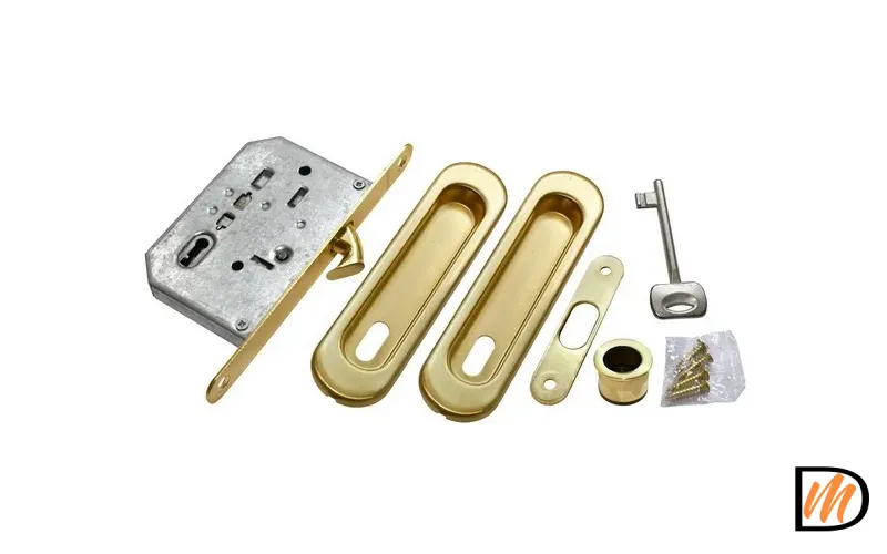 Комплект ручек для раздвижных дверей MHS150 L SG с замком, цвет мат.золото, ЦАМ