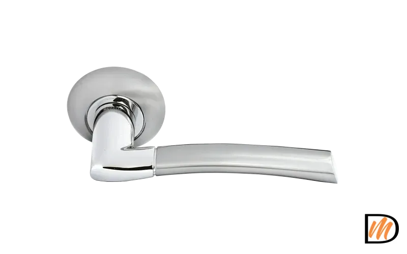 Ручка дверная ПИЗА MH-06 SN/CP на круглом основании, цвет бел.никель/хром, ЦАМ Light