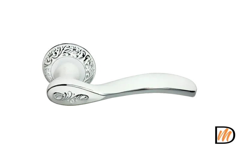 Ручка дверная CATHERINE MH-36-CLP W/PC раздельная на круглом основании, цвет белая эмаль/хром, ЦАМ Light