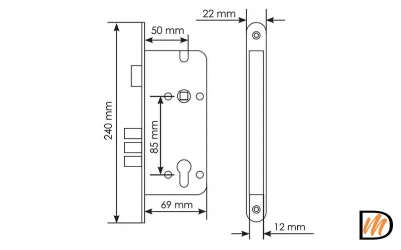 Замок под цилиндр OL03 PG с тремя ригелями, цвет золото
