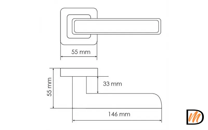 Ручка дверная FLEX MH-44 SC/CP-S55 раздельная на квадратной накладке, цвет матовый хром/хром, ЦАМ Light