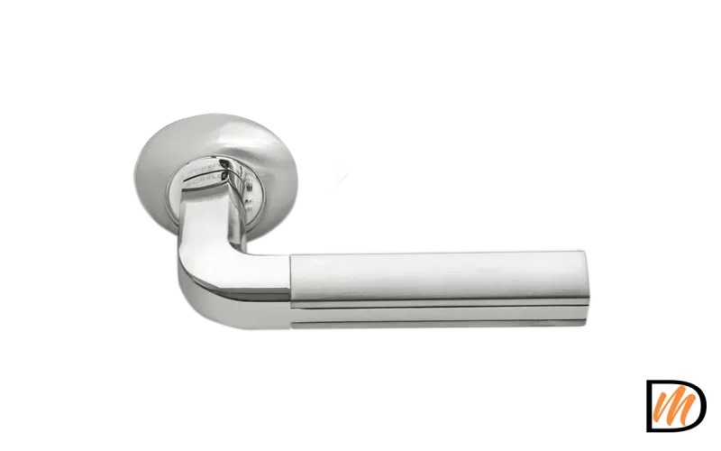 Ручка дверная МОЗАИКА MH-11 SN/CP раздельная на круглой розетке, цвет бел.никель/хром, ЦАМ
