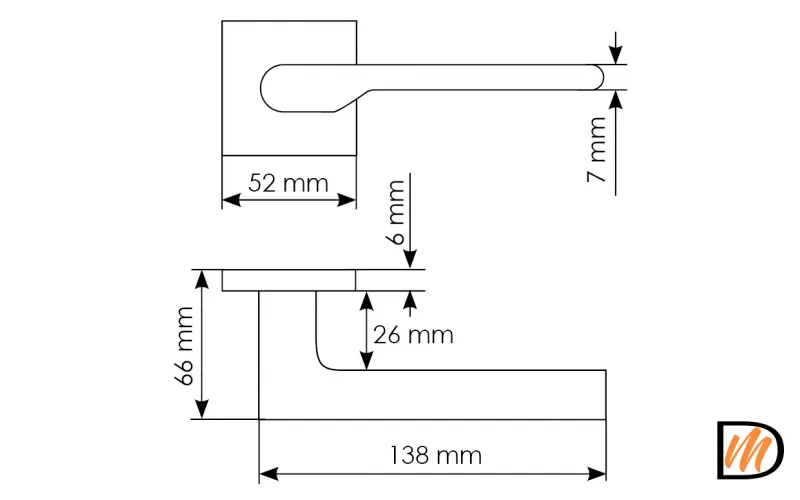 Ручка дверная MERCURY MH-53-S6 BL раздельная на квадратной накладке, цвет черный, ЦАМ Light