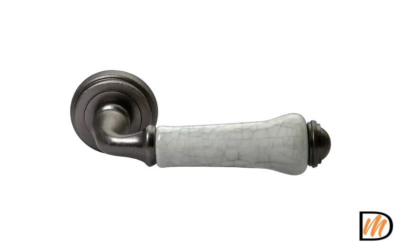 Ручка дверная UMBERTO MH-41-CLASSIC OMS/GR раздельная на круглой розетке, цвет старое матовое серебро/серый, ЦАМ