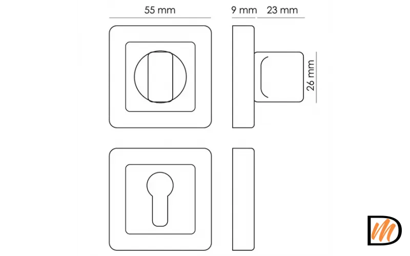 Завертка сантехническая MH-WC-S55 GR/PC квадратная цвет графит/хром