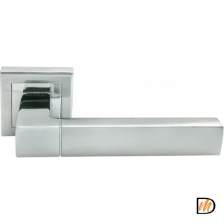 Ручка дверная FUKOKU MH-28 SC/CP-S раздельная на квадратной розетке, цвет мат.хром/хром, ЦАМ