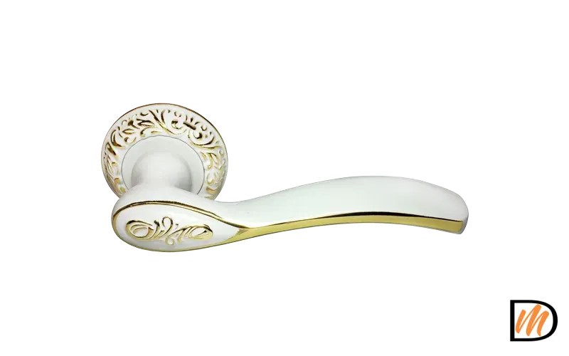 Ручка дверная CATHERINE MH-36-CLP W/PG раздельная на круглом основании, цвет белая эмаль/золото, ЦАМ Light