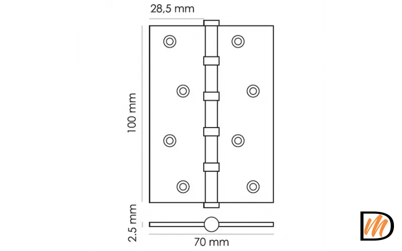 Петля карточная универсальная MS 100X70X2.5-4BB BL, врезная, цвет черный, сталь