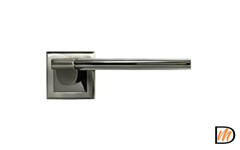 Ручка дверная AGBAR MH-21 SN/BN-S раздельная на квадратной накладке, цвет бел. никель/черн. никель, ЦАМ Light