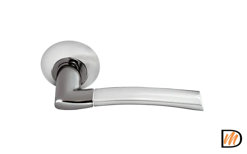 Ручка дверная ПИЗА MH-06 SN/BN раздельная на круглой розетке, цвет бел. никель/черн. никель,ЦАМ Light