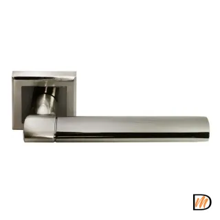 Ручка дверная AGBAR MH-21 SN/BN-S раздельная на квадратной накладке, цвет бел. никель/черн. никель, ЦАМ Light