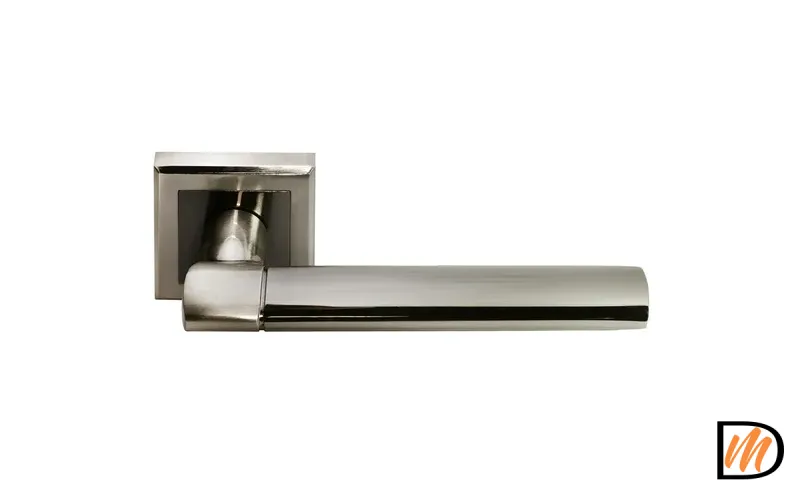 Ручка дверная AGBAR MH-21 SN/BN-S раздельная на квадратной накладке, цвет бел. никель/черн. никель, ЦАМ Light