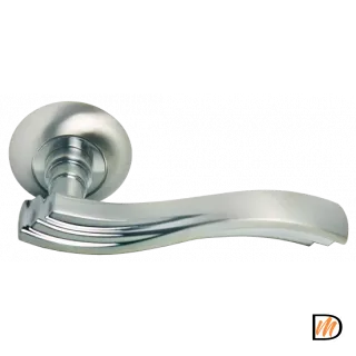 Ручка дверная МИРАЖ MH-14 SN/CP раздельная на круглой розетке, цвет бел.никель/хром, ЦАМ