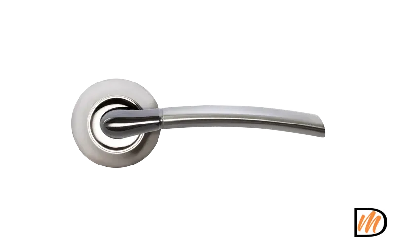 Ручка дверная ПИЗА MH-06 SN/BN раздельная на круглой розетке, цвет бел. никель/черн. никель,ЦАМ Light