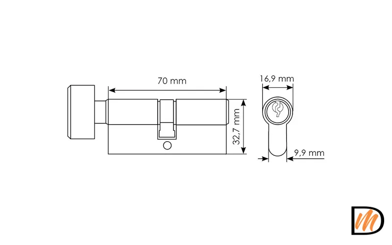 Цилиндровый механизм (личинка) 70CK SN 70 мм с заверткой, цвет никель матовый