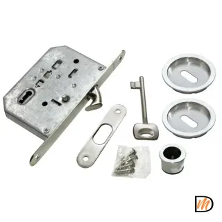 Комплект ручек для раздвижных дверей MHS-1 L SC с замком, цвет мат.хром, ЦАМ