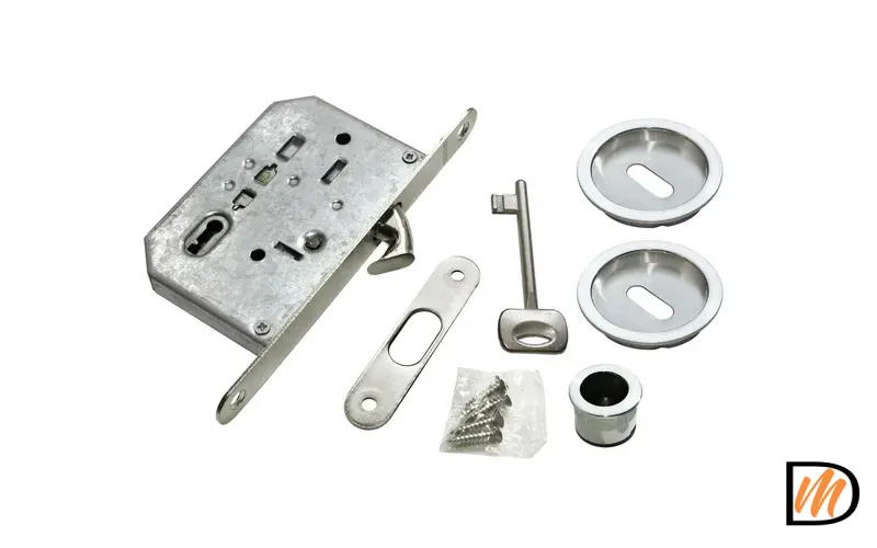 Комплект ручек для раздвижных дверей MHS-1 L SC с замком, цвет мат.хром, ЦАМ