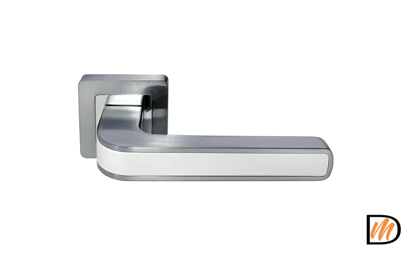 Ручка дверная MH-46 SC/W-S55 раздельная на квадратной розетке, цвет матовый хром/белый, ЦАМ Light