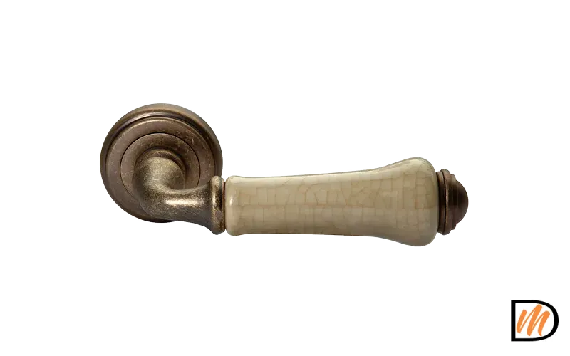 Ручка дверная UMBERTO MH-41-CLASSIC OMB/CH раздельная на круглой розетке, цвет старая матовая бронза/шампань, ЦАМ