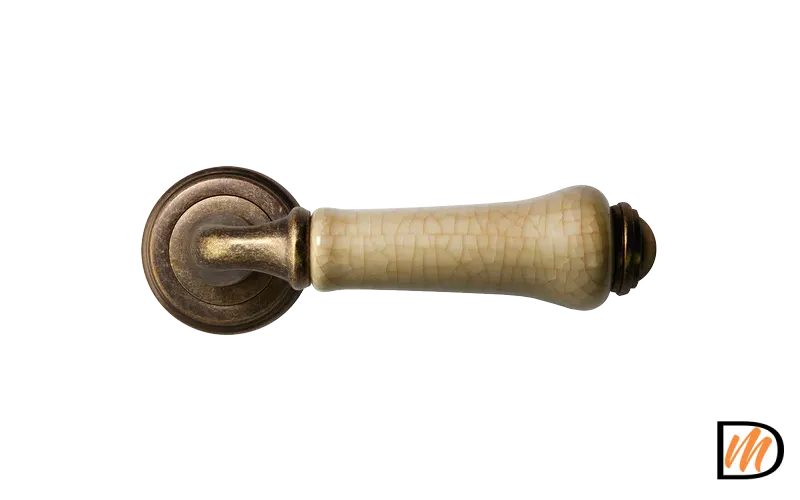 Ручка дверная UMBERTO MH-41-CLASSIC OMB/CH раздельная на круглой розетке, цвет старая матовая бронза/шампань, ЦАМ