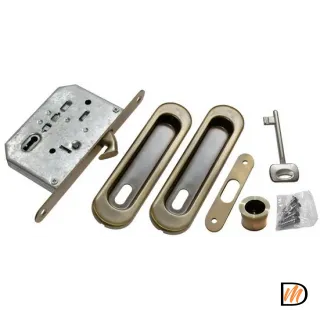 Комплект ручек для раздвижных дверей MHS150 L AB с замком, цвет античная бронза, ЦАМ