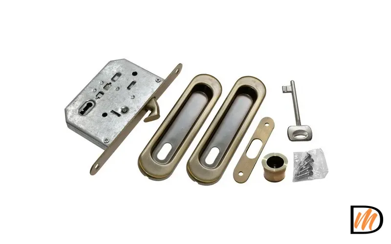 Комплект ручек для раздвижных дверей MHS150 L AB с замком, цвет античная бронза, ЦАМ