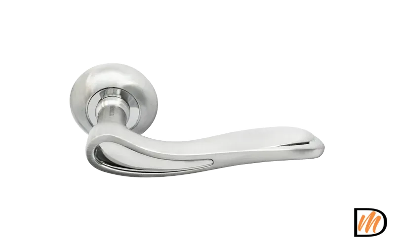 Ручка дверная LONDON EYE MH-26 SC/CP раздельная на круглой розетке, цвет мат.хром/хром, ЦАМ