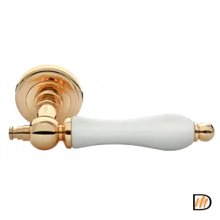 Ручка дверная MART MH-42-CLASSIC PG/W раздельная на круглой розетке, цвет золото/белый, ЦАМ