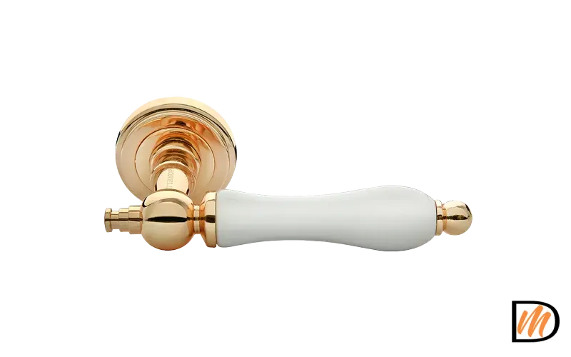 Ручка дверная MART MH-42-CLASSIC PG/W раздельная на круглой розетке, цвет золото/белый, ЦАМ