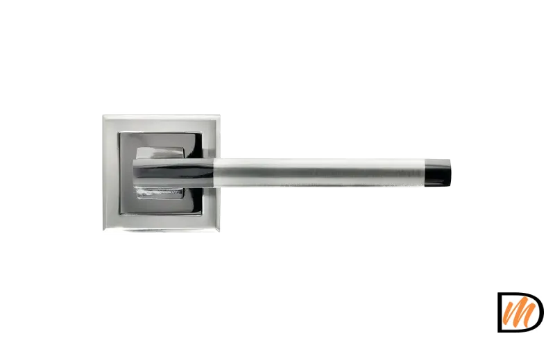 Ручка дверная PANTS MH-35 SN/BN-S раздельная на квадратной розетке, цвет бел.никель/черн. никель, ЦАМ Light