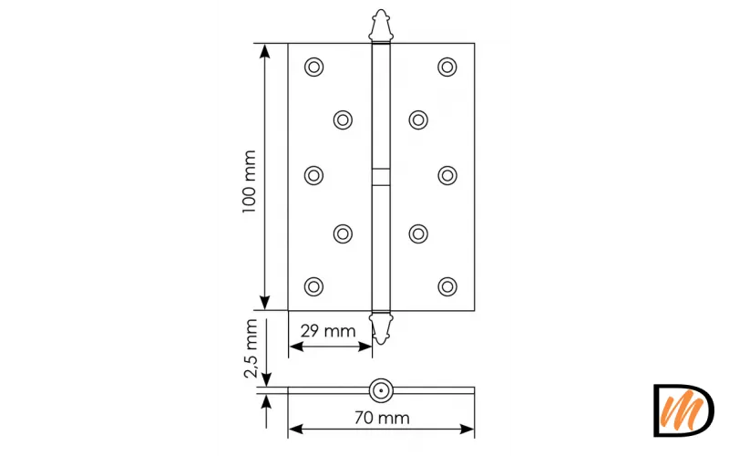 Петля разъемная стальная MS 100X70X2.5 R PG правая, врезная, цвет золото, сталь