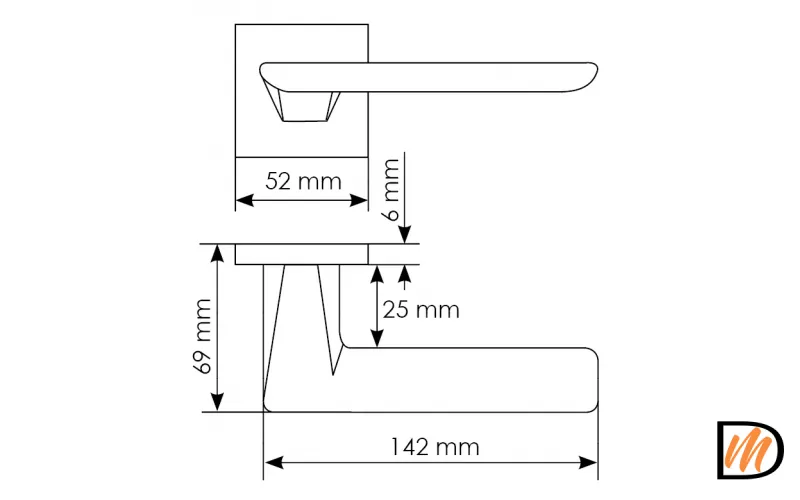 Ручка дверная PLATEAU MH-51-S6 BL на квадратной накладке, цвет черный, ЦАМ Light