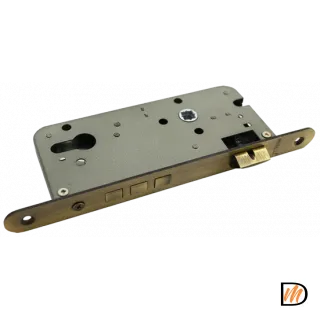 Замок межкомнатный OL03 AB под цилиндр с тремя ригелями, цвет античная бронза