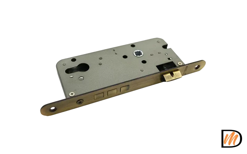 Замок межкомнатный OL03 AB под цилиндр с тремя ригелями, цвет античная бронза