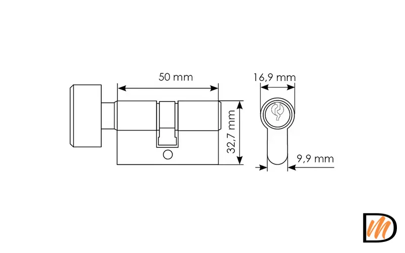 50CK PG, ключевой цилиндр с заверткой (50 мм), цвет - золото