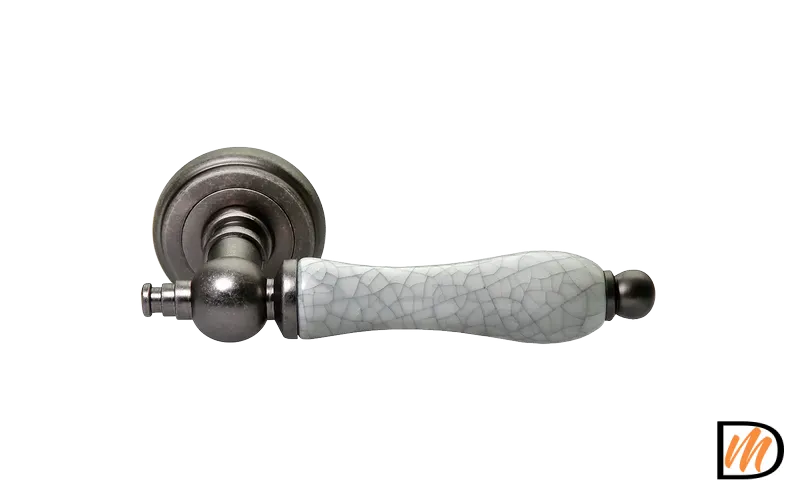 Ручка дверная MART MH-42-CLASSIC OMS/GR раздельная на круглой розетке, цвет старое матовое серебро/серый, ЦАМ
