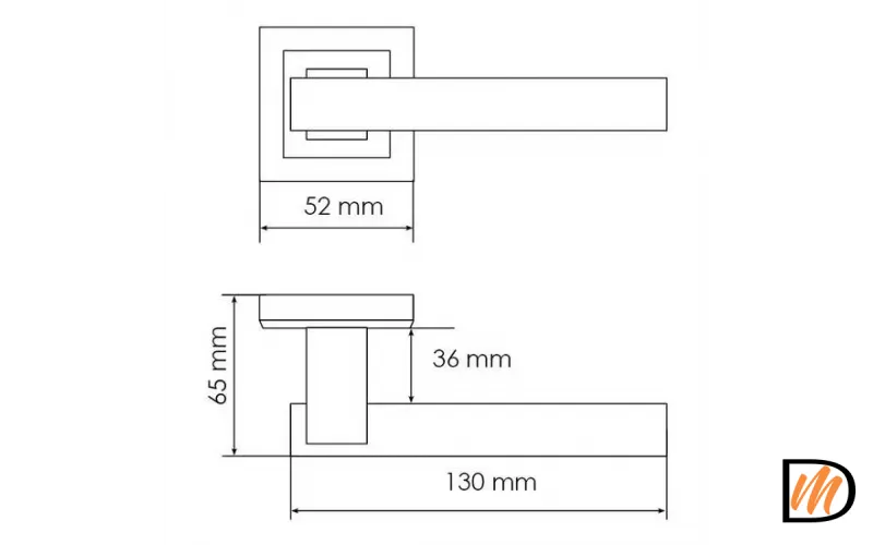 Ручка дверная PIQUADRO MH-37 SN/BN-S раздельная на квадратной накладке, цвет бел. никель/черн. никель, ЦАМ Light