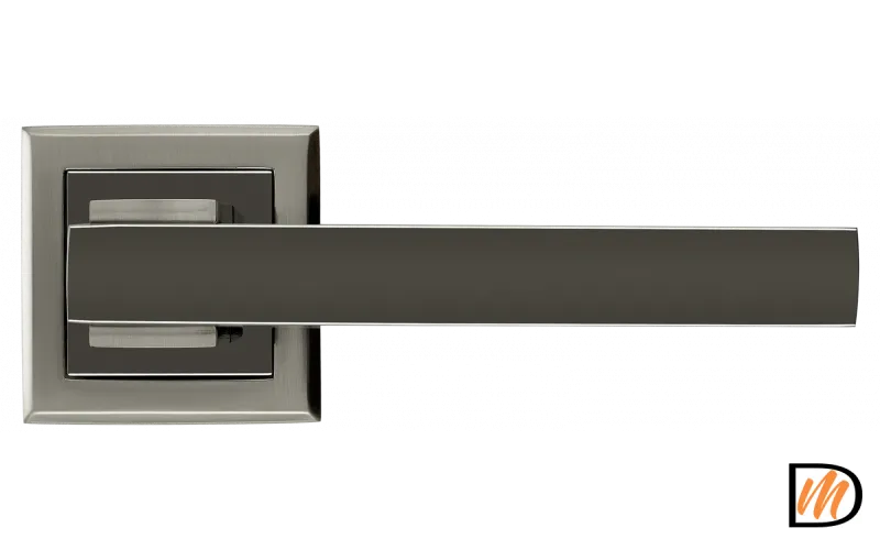 Ручка дверная PIQUADRO MH-37 SN/BN-S раздельная на квадратной накладке, цвет бел. никель/черн. никель, ЦАМ Light